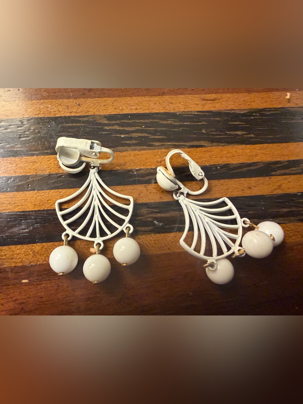 White Fan Drop ClipOn Earrings  Unbranded